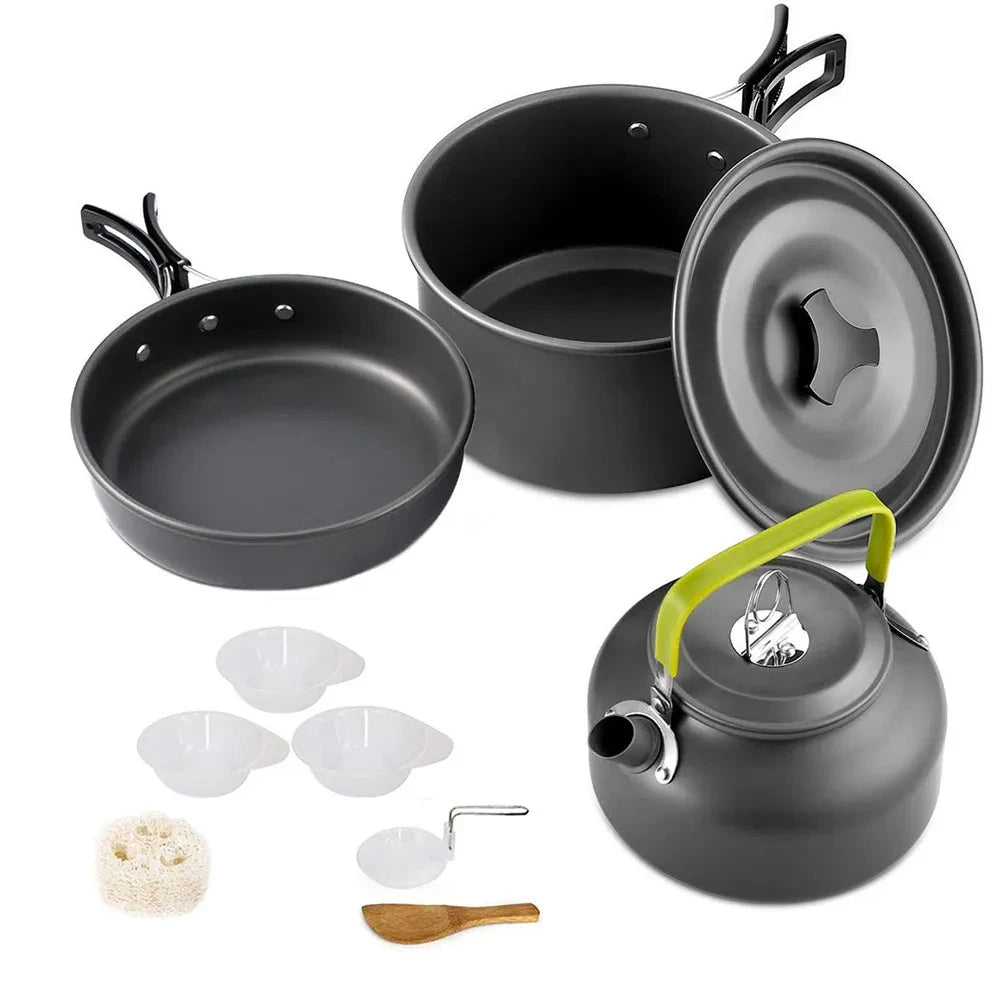 Camping Cooking Set Camping Cookware Travel Tableware Outdoor Picnic Set Teapot for 2-3 Peaple Non-Stick Pots Assorted Sets