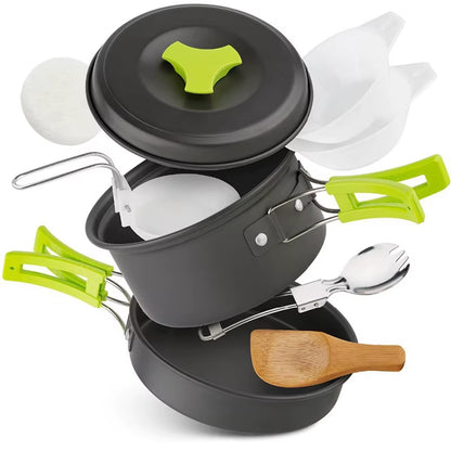 Camping Cookware Set - Portable & Durable Backpacker’s Cooking Set with Tableware & Storage Bag for Outdoor Adventures