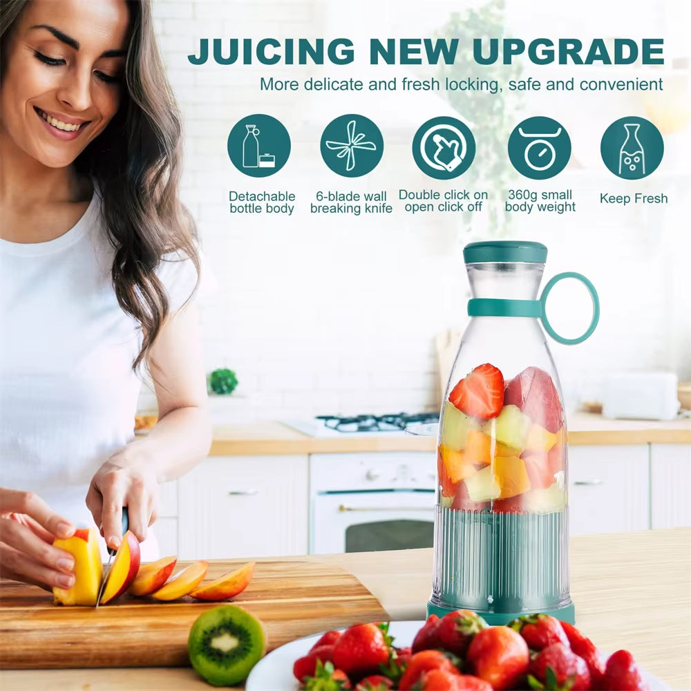 Portable Electric Blender Bottle - Rechargeable Smoothie Maker & Fruit Juice Extractor, Mini Juicer for Fresh Blends on the Go