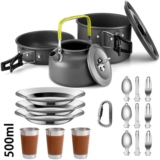 Camping Cooking Set Camping Cookware Travel Tableware Outdoor Picnic Set Teapot for 2-3 Peaple Non-Stick Pots Assorted Sets