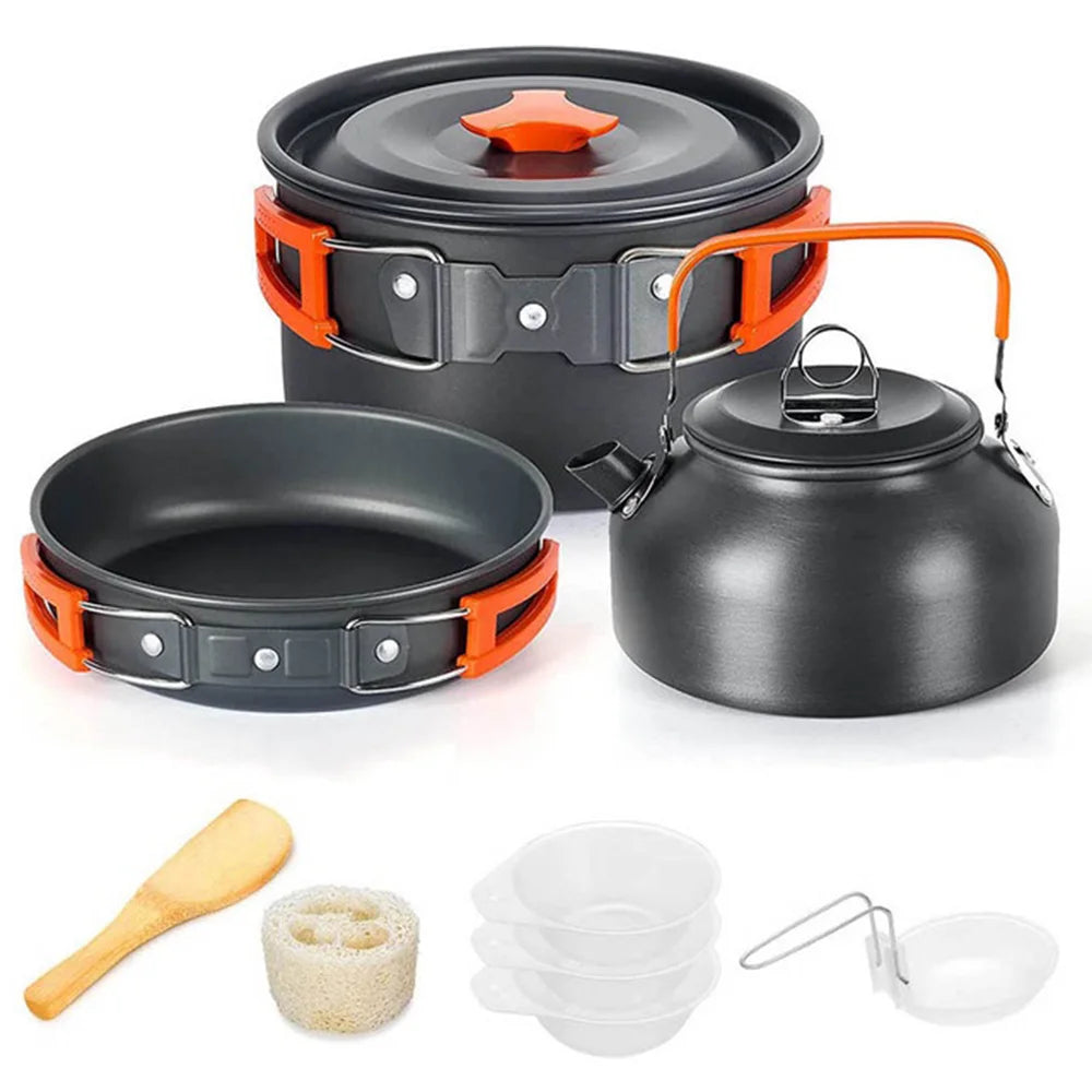 Camping Cooking Set Camping Cookware Travel Tableware Outdoor Picnic Set Teapot for 2-3 Peaple Non-Stick Pots Assorted Sets