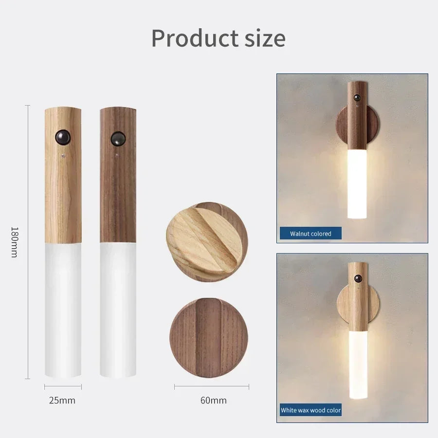 Rechargeable LED Motion Sensor Night Light – Magnetic Wood Wall Light