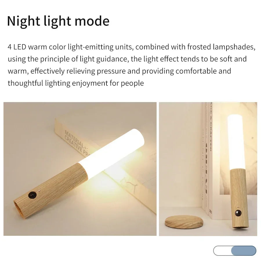 Rechargeable LED Motion Sensor Night Light – Magnetic Wood Wall Light