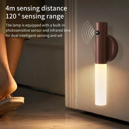 Rechargeable LED Motion Sensor Night Light – Magnetic Wood Wall Light