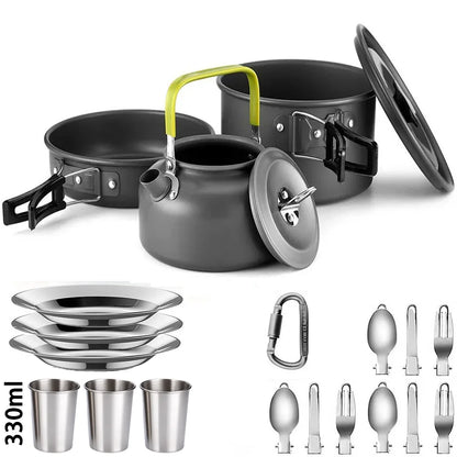 Camping Cooking Set Camping Cookware Travel Tableware Outdoor Picnic Set Teapot for 2-3 Peaple Non-Stick Pots Assorted Sets