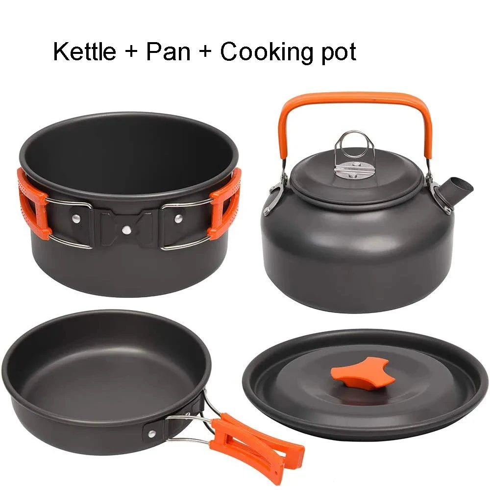 Camping Cooking Set Camping Cookware Travel Tableware Outdoor Picnic Set Teapot for 2-3 Peaple Non-Stick Pots Assorted Sets