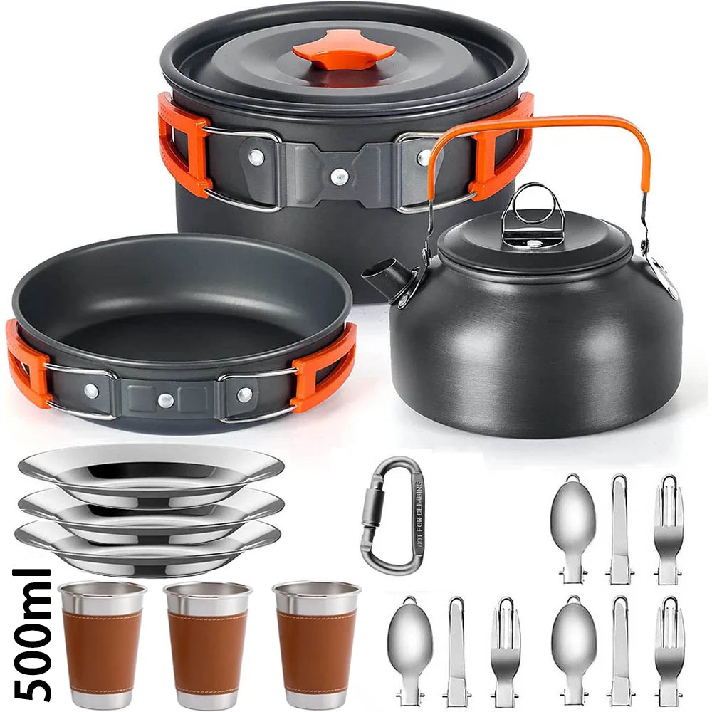 Camping Cooking Set Camping Cookware Travel Tableware Outdoor Picnic Set Teapot for 2-3 Peaple Non-Stick Pots Assorted Sets